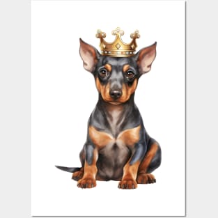 Watercolor Doberman Pinscher Dog Wearing a Crown Posters and Art